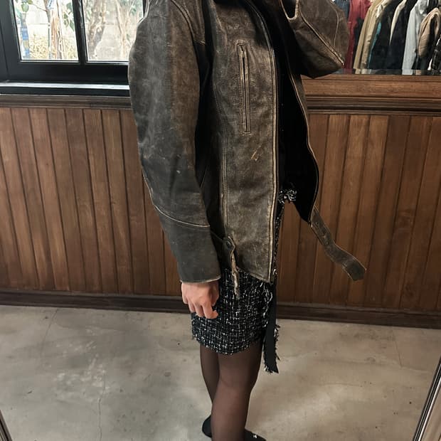 JPV distressed leather belt jacket