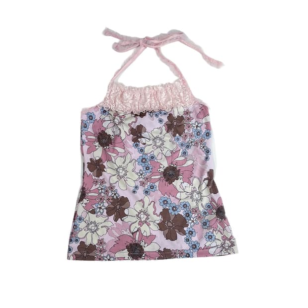 pink tropicana flower lace halter tube T