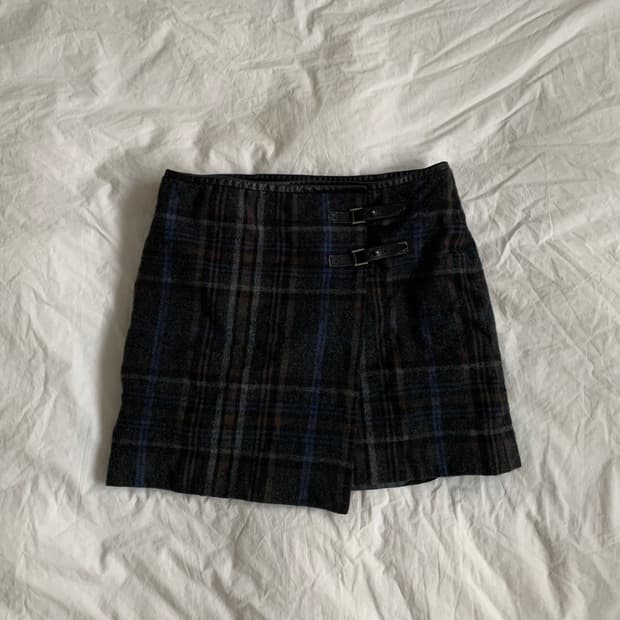 블루 체크 랩스커트