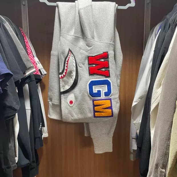 베이프 샤크 회색 그레이 후드티