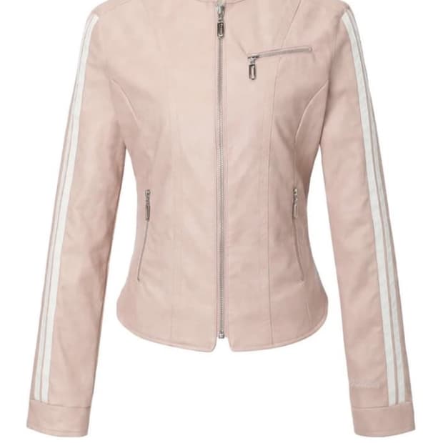 쓰리타임즈 레이서 레더 자켓 핑크