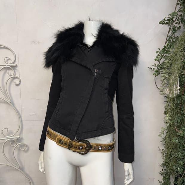 Black fox fur wool patch double rider jk