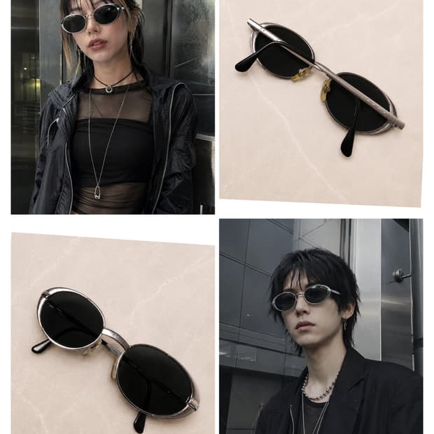 90s 빈티지 DKNY 오벌 선글라스｜사이버펑크 Y2K 뮤지션 무드