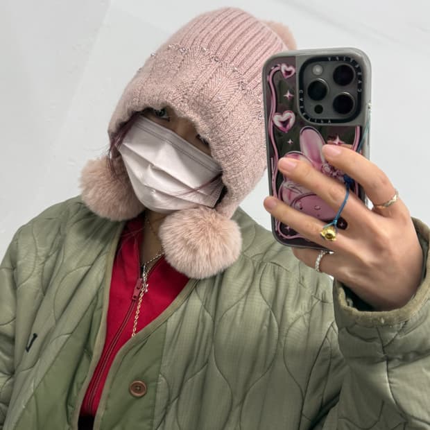 핑크 글리터 루즈 방울 비니