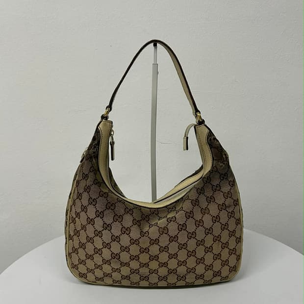 구찌 GG수프림 캔버스 가죽 트림 호보 숄더백 토트백
