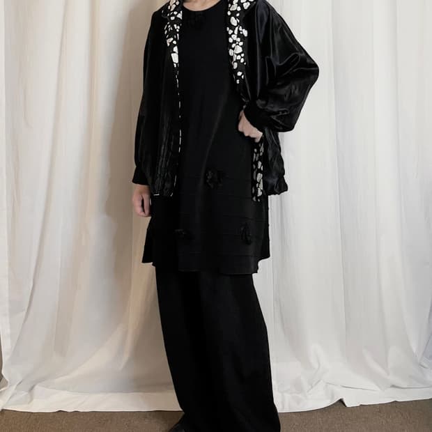 Flower Corsage Midi Dress - Black