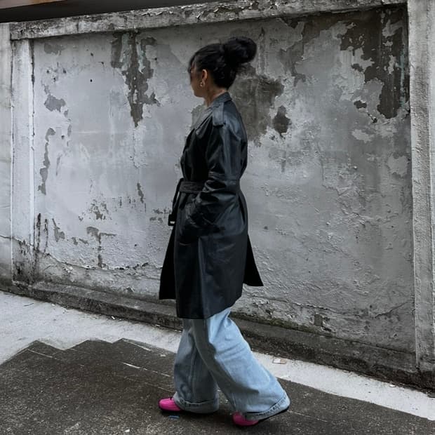 Mia Carna 빈티지 소가죽 트렌치 코트 자켓L