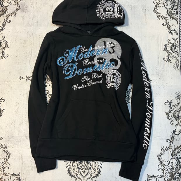 00's skull lettering Glitter hoodie