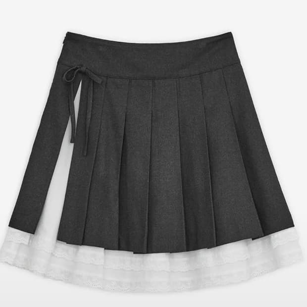 허그유어스킨 슬릿 플리츠 미디 스커트 차콜 