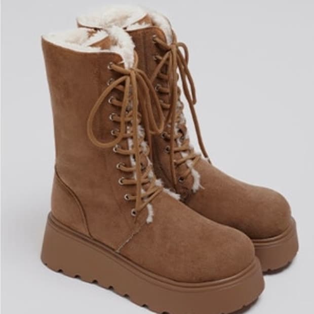 투르 하이플랫폼 레이스업 방한 부츠 카멜 245