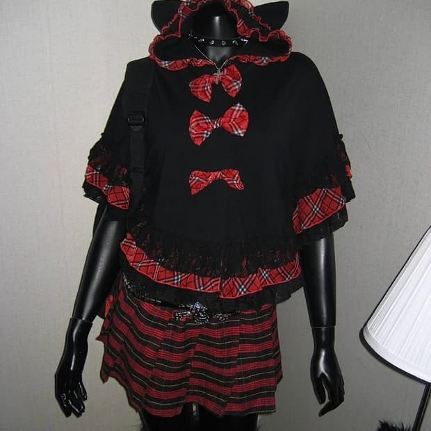 빈티지 고양이 귀 펑크 케이프 캐캐체