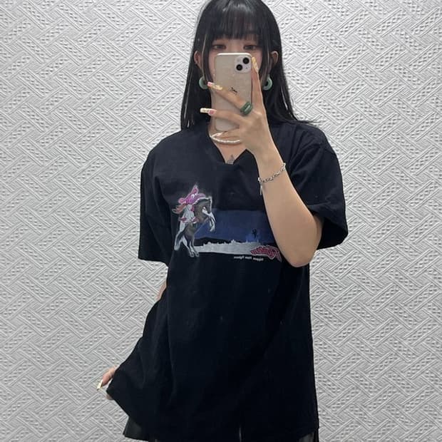 빈티지 캐주얼 스트릿 펑크 키치 카툰 프린팅 반팔티 L C13935