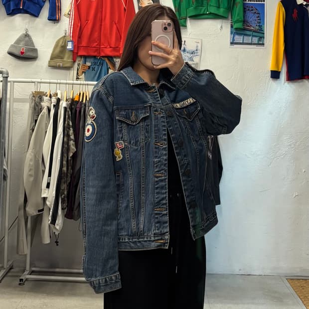 빈티지 인디고 스파오 스누피 플라잉 에이스 데님청자켓 L