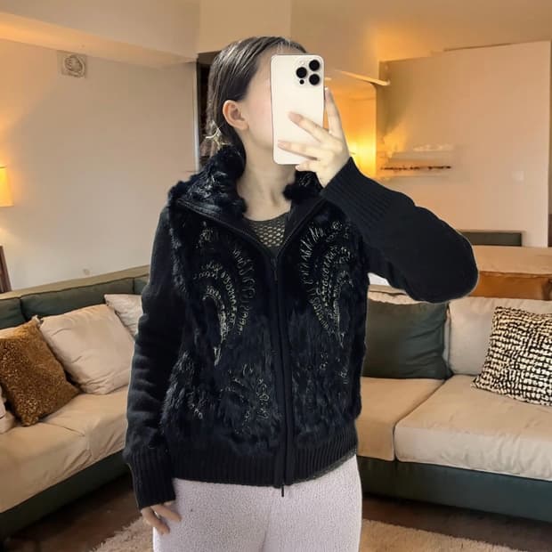 빈티지 홍콩 INTOO 양두지퍼 자수 토끼털 니트자켓