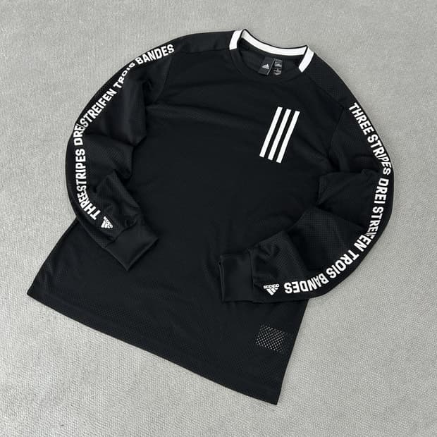 아디다스 삼선 블랙 긴팔티 m