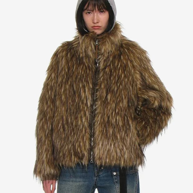 파르티멘토 우먼 하이넥 퍼 집업자켓