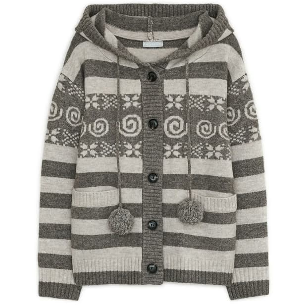 허그유어스킨 엔젤 윙 후드 폼폼 가디건 브라운