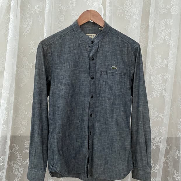 38) 라코스테 슬림핏 차이나카라 샴브레이 셔츠 그레이