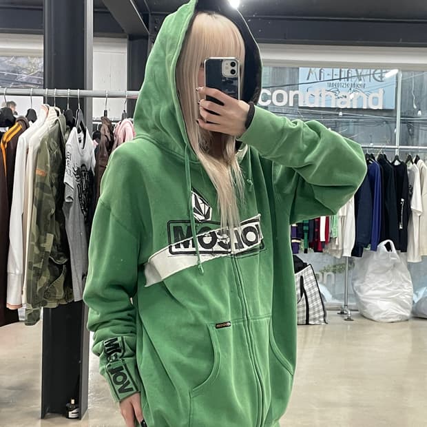 볼컴 Y2K 그린 오버핏 그런지 프린팅 후드 집업