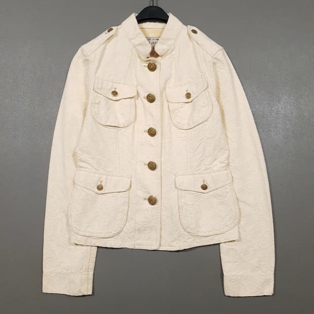 XS) 폴로 랄프로렌 진스 플로럴 자카드 포켓 코튼 버튼 자켓 크림