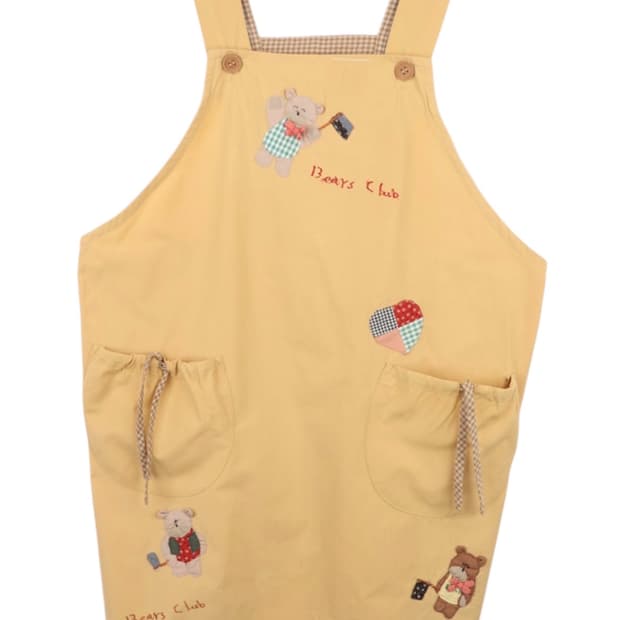 빈티지 곰돌이 자수 노란색 멜빵 원피스