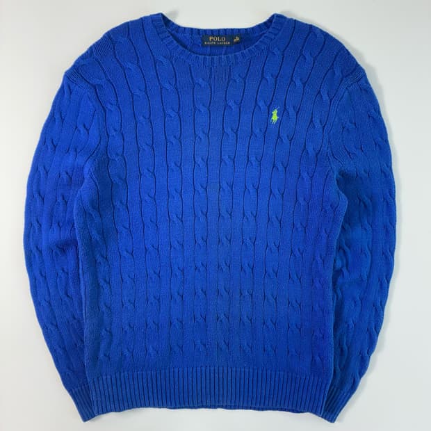 Polo  폴로 랄프로렌 자수 코튼 블루 꽈배기 니트 