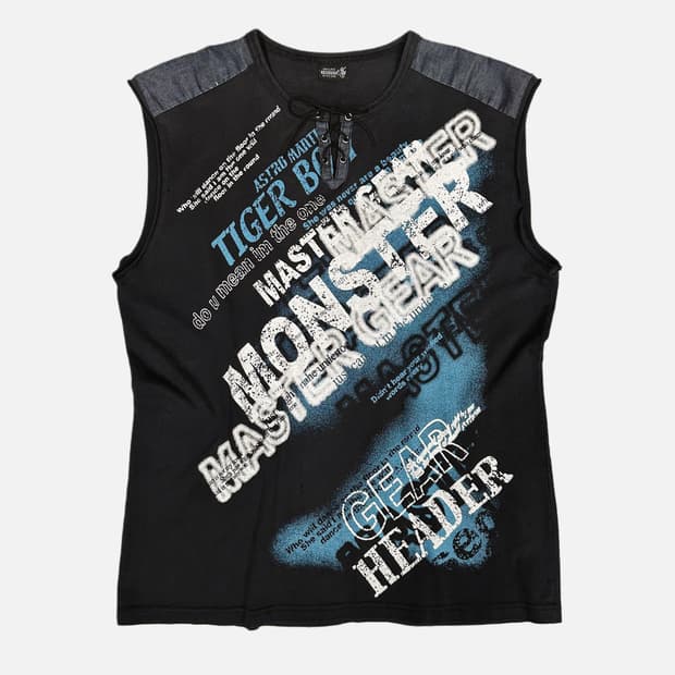 grunge printing lace-up sleeveless