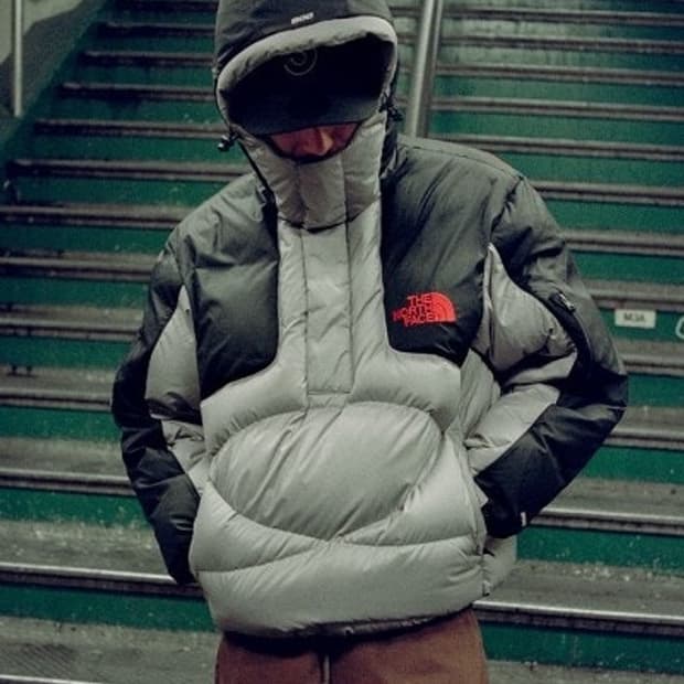 슈프림 x 노스페이스 800필 하프집 풀오버 패딩 그레이 L