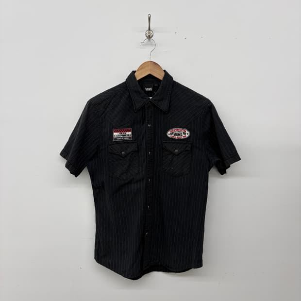 반스 블랙 스트라이프 반팔 셔츠 패치 여성L