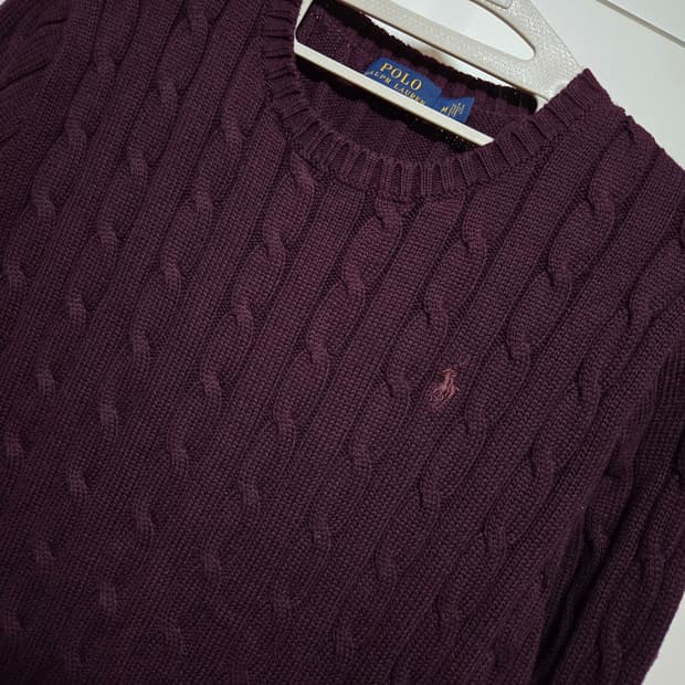 폴로 랄프로렌 정품 버건디 케이블 니트