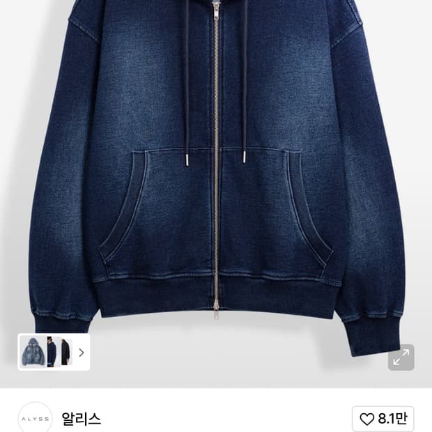 알리스 플레인 피그먼트 후드집업 딥블루L