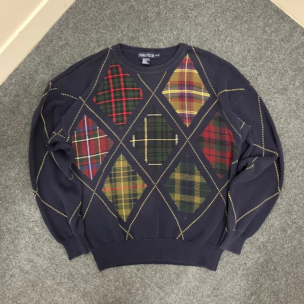 N87 90s 노티카 아가일 코튼 니트