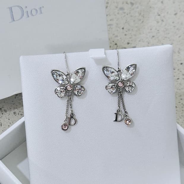 디올 나비 드롭 귀걸이 핑크 크리스탈 (정품/풀구성)