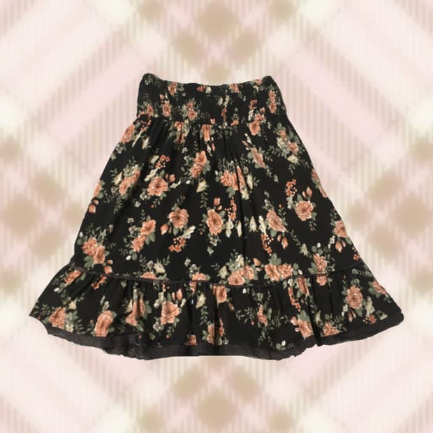 플로럴 레이스 브라운 스커트 치마 탑 라떼 히메 갸루 러블리 로걀 빈티지