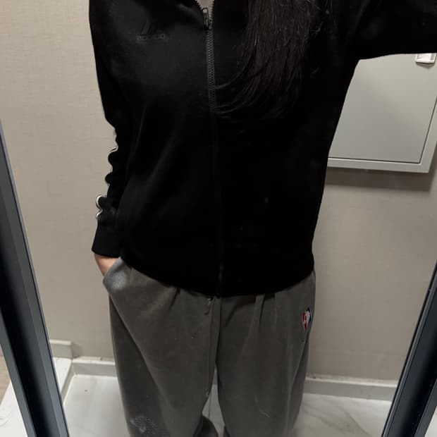 아디다스 블랙 니트 집업 L