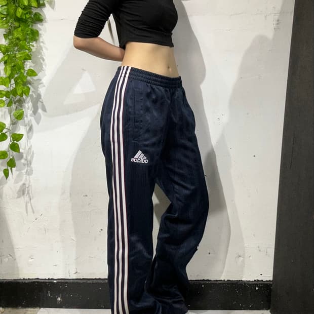 아디다스 네이비 화이트 삼선 와이드 트레이닝 팬츠 S