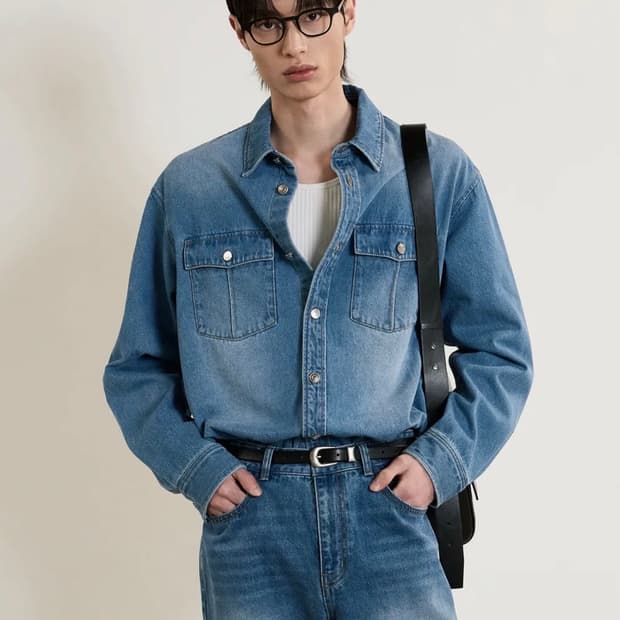 (100) TNGT 데님 웨스턴 셔츠 워시드 블루