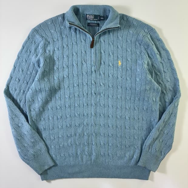 Polo  폴로 랄프로렌 자수 터사실크 꽈배기 반집업 니트  