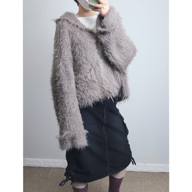 글리터 니트 후드 자켓