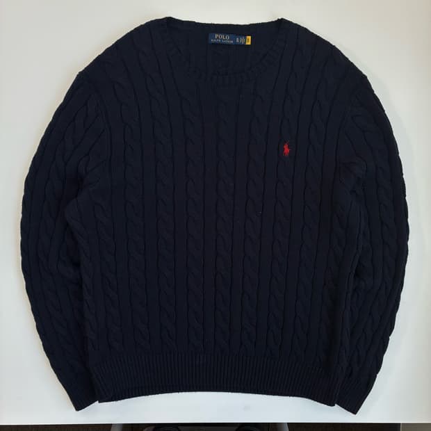 Polo  폴로 랄프로렌 신형 자수 코튼 네이비 꽈배기 니트