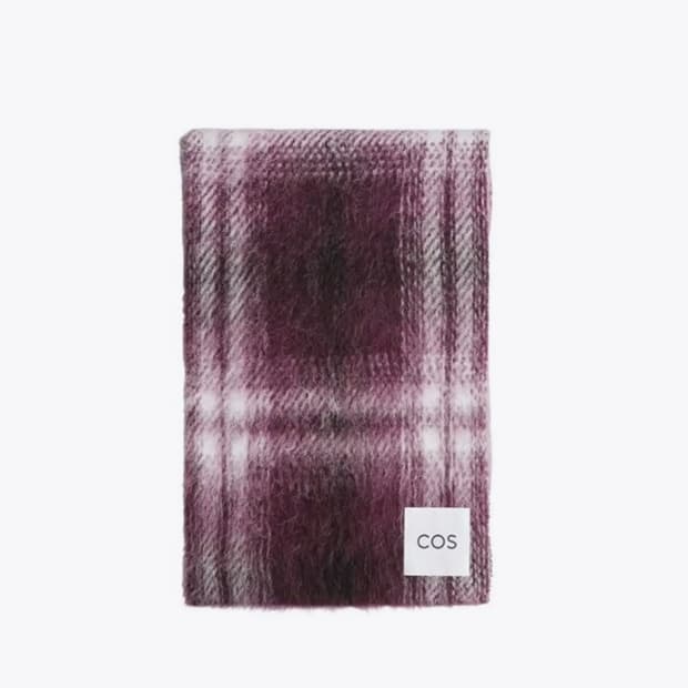 코스 체크 알파카 블렌드 머플러 버건디 체크