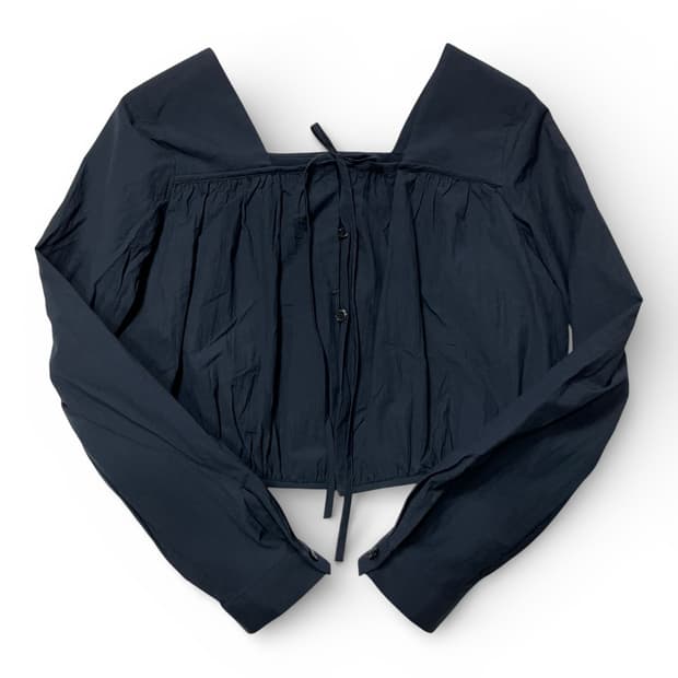 Page U 네이비 스퀘어넥 긴팔 프릴 블라우스 XS