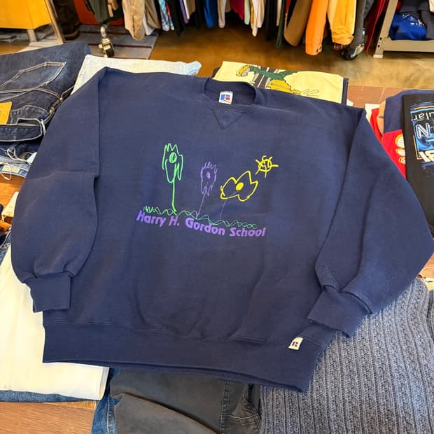 90S 러셀 애슬레 키치 그래픽 스웻셔츠 XL