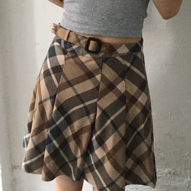 Burberry 버버리 블루라벨 브라운 체크 벨트 플리츠 스커트