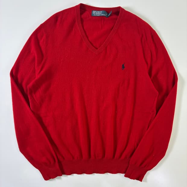Polo 폴로 랄프로렌 램스울100% 레드 네이비포니 니트