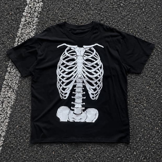 빈티지 엑스레이 Bone 스컬 프린팅 오버핏 반팔 티셔츠
