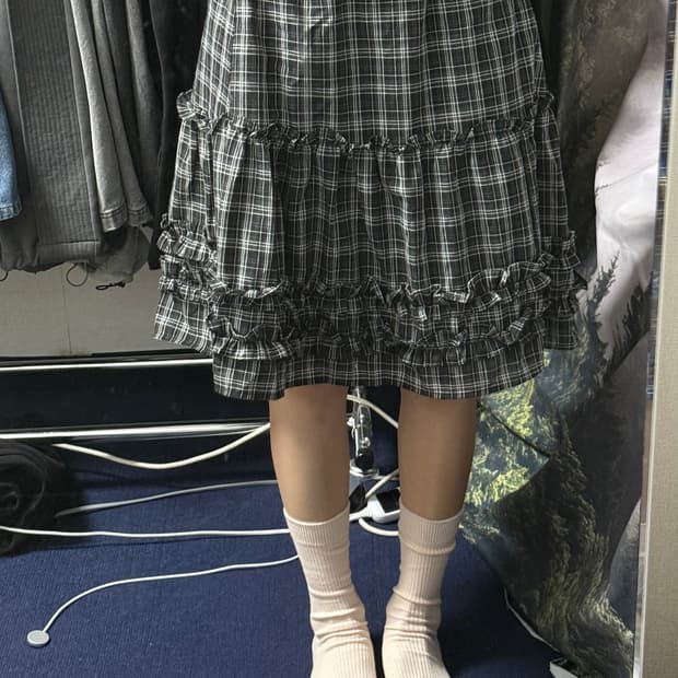 빈티지 체크 프릴 밴딩 스커트