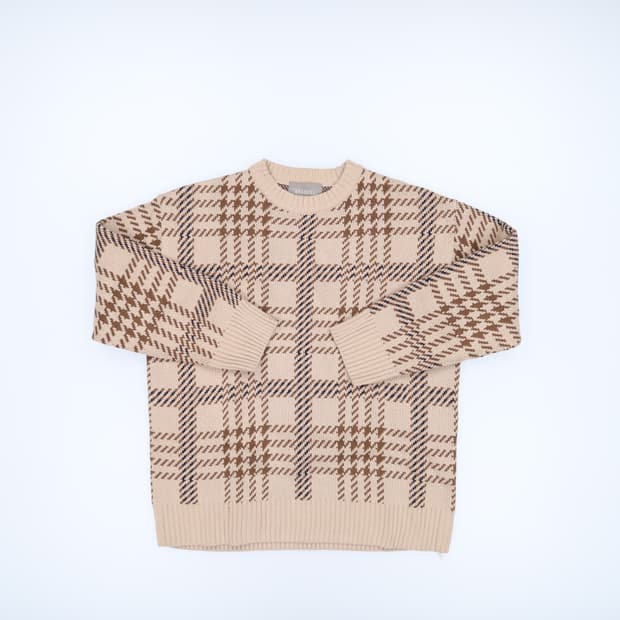 [L정도] 빈티지 남성 체크 라운드 니트 스웨터 0119H1