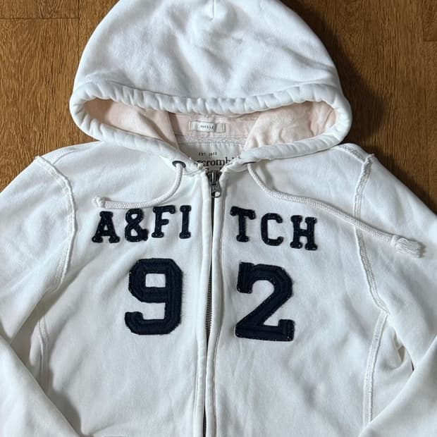 (상태최상,매물없음) 아베크롬비 화이트 살구핑크 후드집업 s