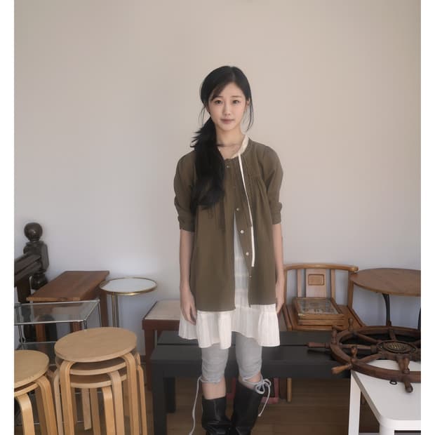 인앤양 인 하모니 모모 블라우스 카키 